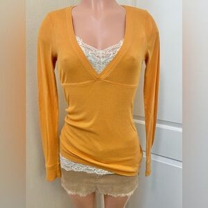 Vintage y2k Abercrombie orange babydoll slim fit ribbed long sleeve v neck